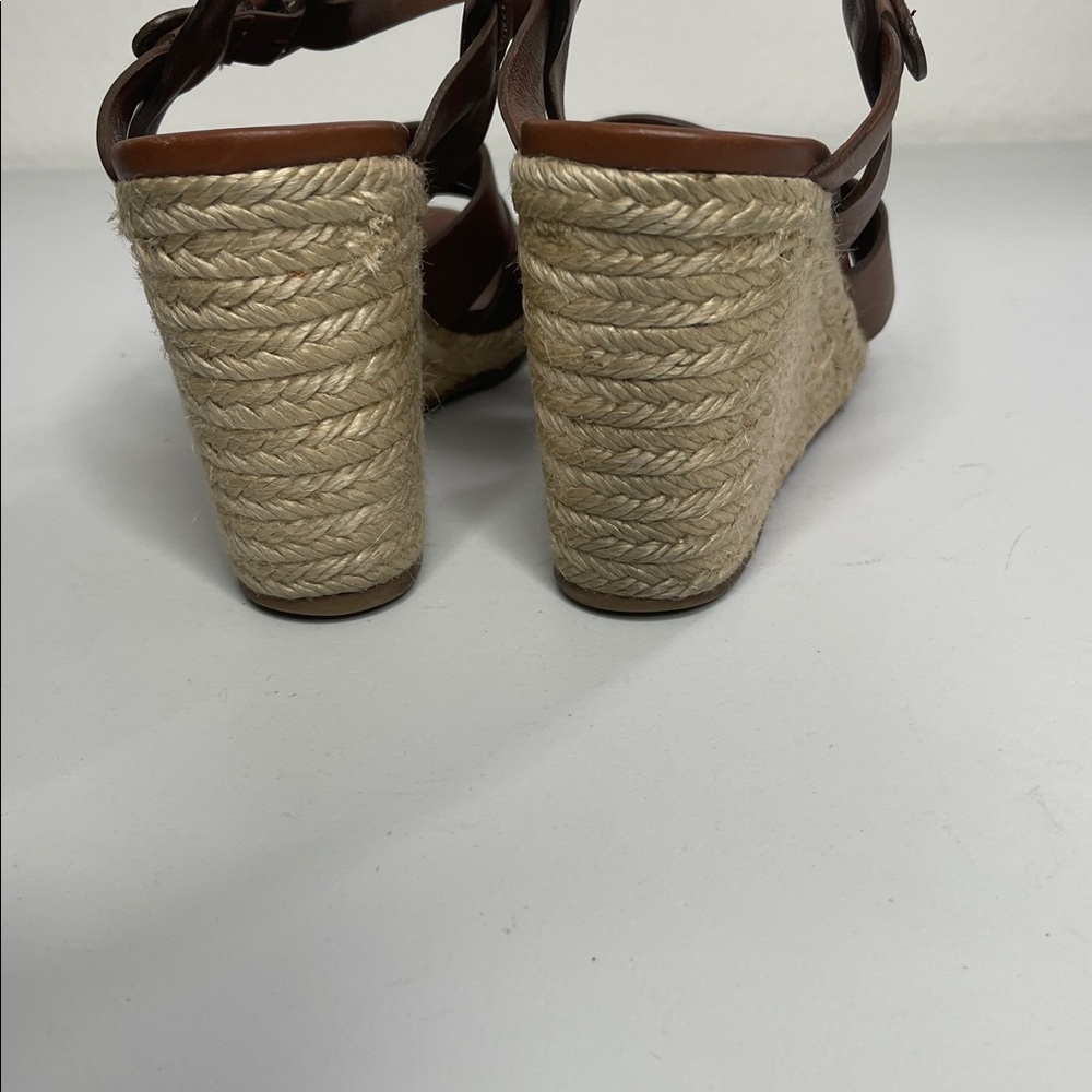 Prada Rony Brown Leather Strappy Espadrille Wedge Sandals Size 39 US 8.5 - Picture 6 of 9